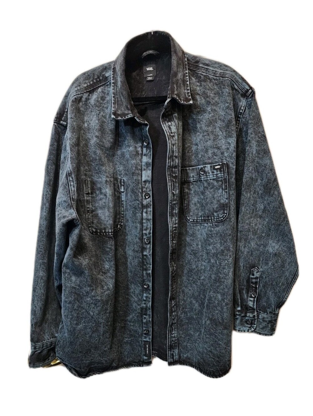 Vans Denim Shirt Jacket Mens XL Black Acid Wash Loose Fit Heavyweight Jacket